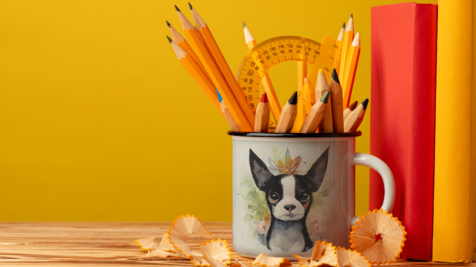 Enamel mug with with two distinct Boston Terrier designs