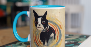 Mug Featuring Boston Terrier In The Style Of Edvard Munch’s “The Scream”