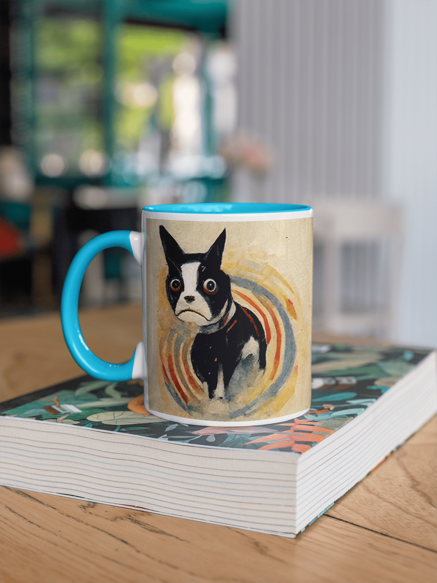 Mug featuring Boston Terrier in the style of Edvard Munch’s “The Scream”