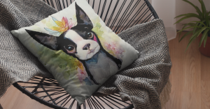 Decorative Pillow Case With Two Distinct Boston Terrier Designs.