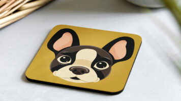 Yellow Retro Boston Terrier Cork-back Coaster On White Surface With Food