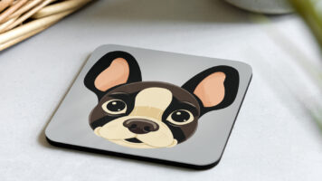 Gray Retro Boston Terrier Cork-back Coaster On White Surface With Food