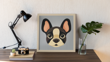 Animated Boston Terrier In Retro Canine Art (Gray)