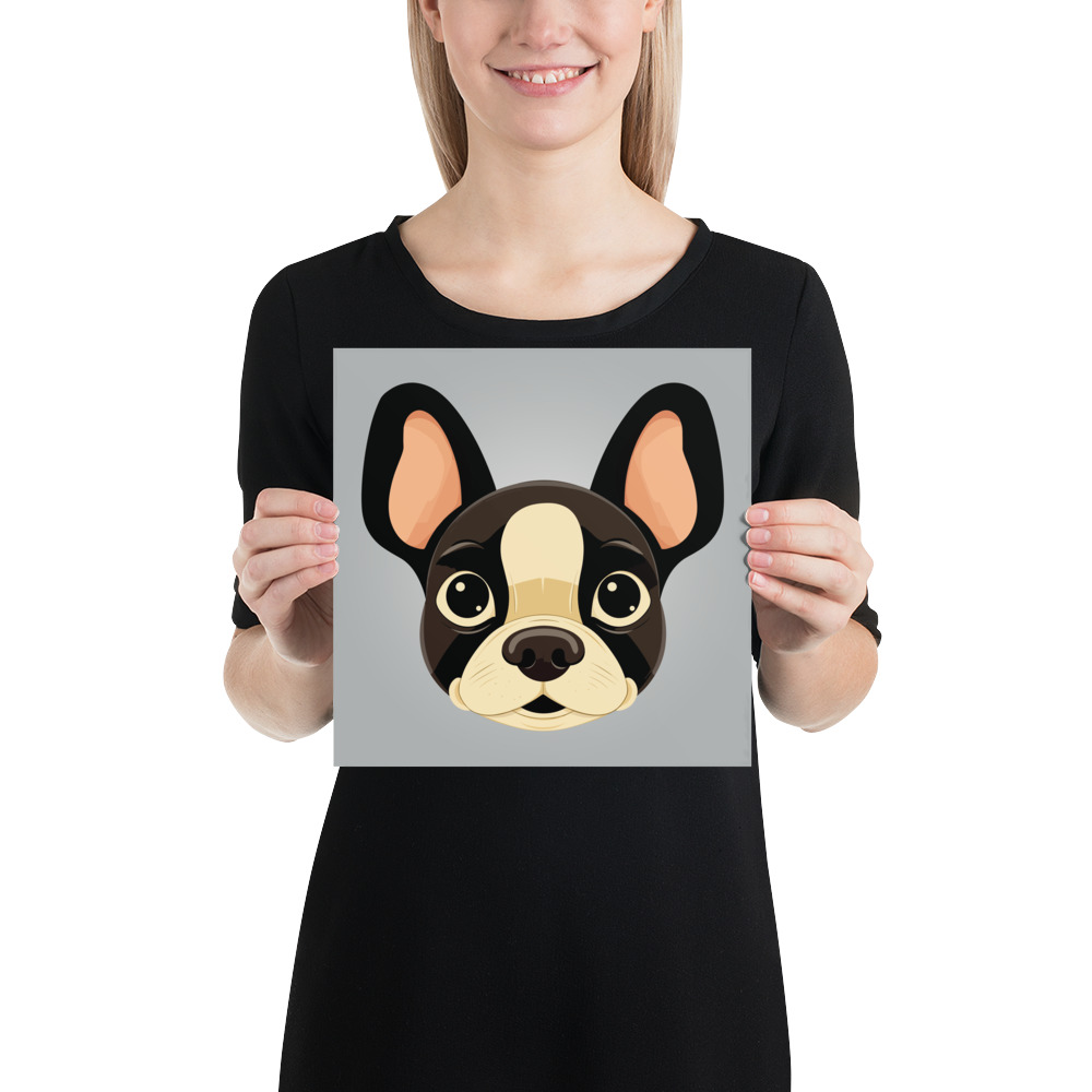 Animated Boston Terrier in Retro Canine Art. 10x10 inches