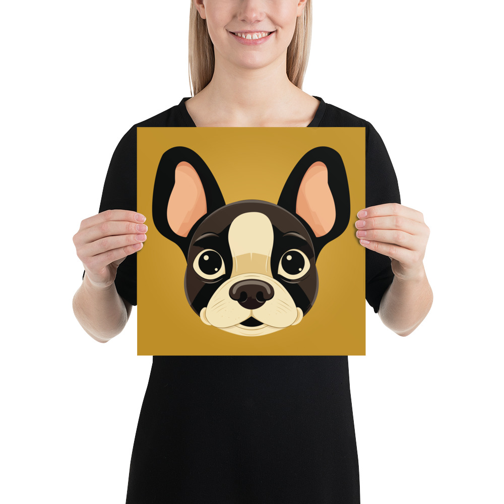 Animated Boston Terrier in Retro Canine Art. 12x12 inches