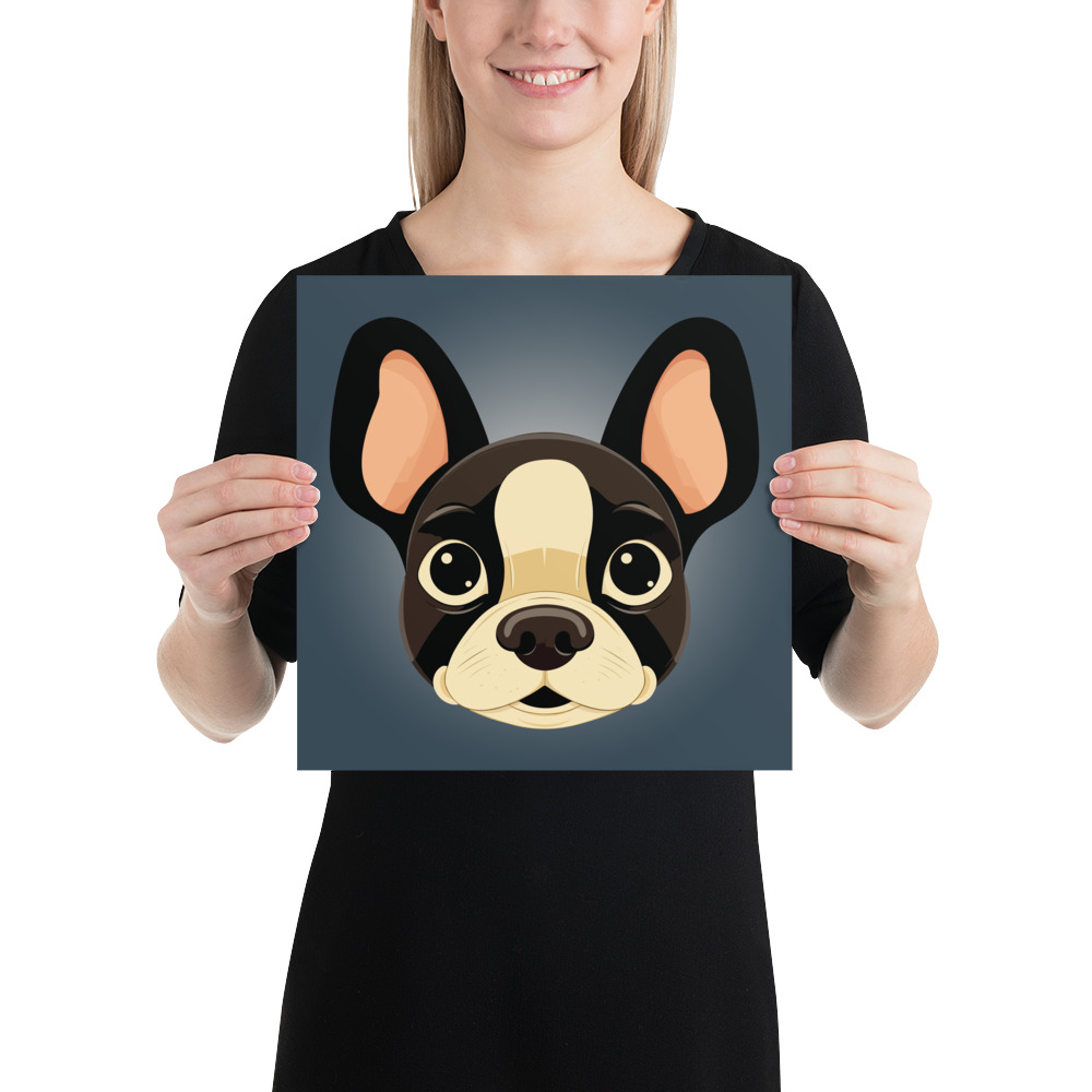 Animated Boston Terrier in Retro Canine Art. 12x12 inches
