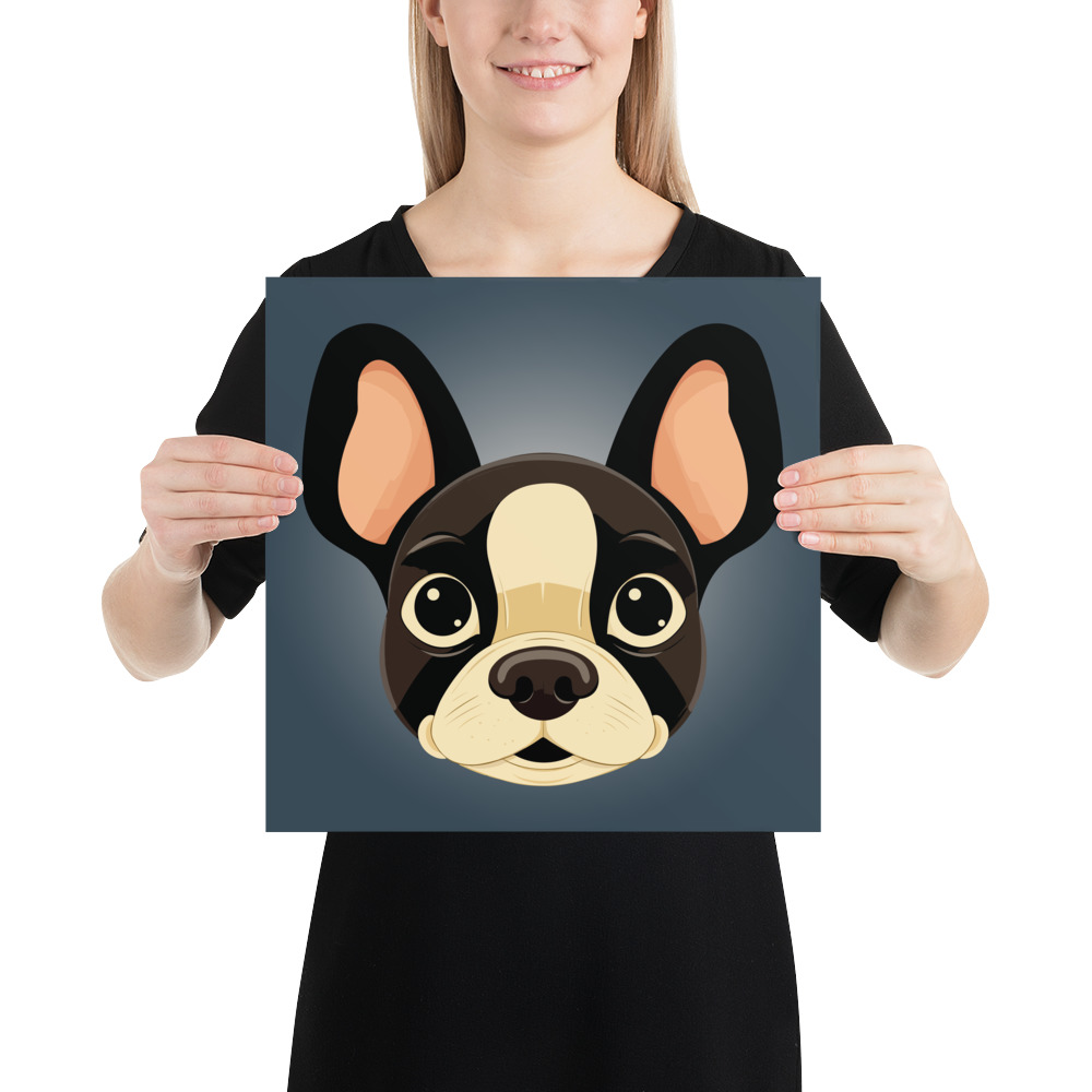 Animated Boston Terrier in Retro Canine Art. 14x14 inches