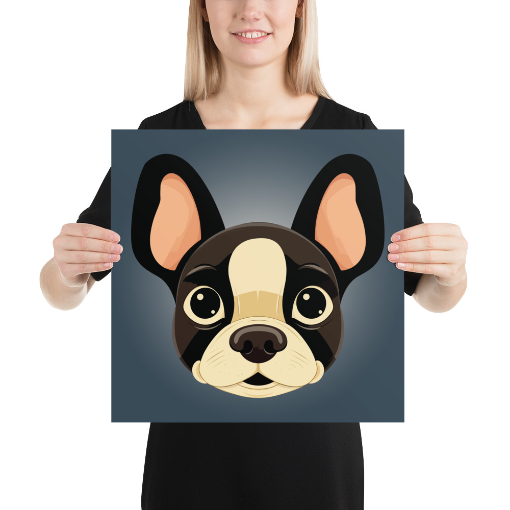 Animated Boston Terrier in Retro Canine Art. 16x16 inches
