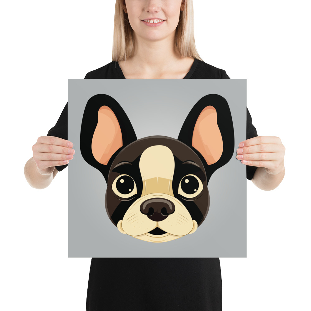 Animated Boston Terrier in Retro Canine Art. 16x16 inches